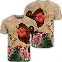 Hawaiian Hula Girl and Hibiscus Polynesian T Shirt Unisex Black - Polynesian Pride