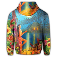 Hawaiian Hula Girl Sing In Aboriginal Village Aat Night Zip Hoodie - Polynesian Pride