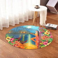 Hawaiian Hula Girl Sing In Aboriginal Village Aat Night Round Carpet - AH - Polynesian Pride