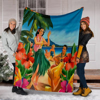 Hawaiian Hula Sing Dance On Beach Premium Blankets - AH - Polynesian Pride