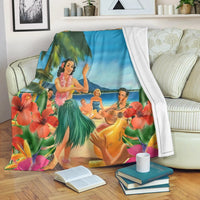 Hawaiian Hula Sing Dance On Beach Premium Blankets - AH White - Polynesian Pride