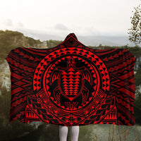 Hawaiian Kakau Honu Arc Polynesian Red Hooded Blanket - AH - Polynesian Pride