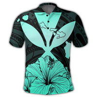 Hawaiian Kanaka Polo Shirt Hibiscus Polynesian Love Turquoise - Polynesian Pride
