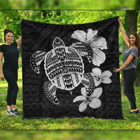 Hawaiian Kanaka Hibiscus Plumeria Mix Polynesian Turtle Premium Quilts - Gray - AH Black - Polynesian Pride