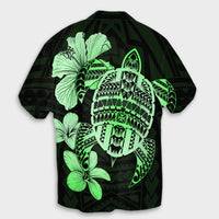 Hawaiian Kanaka Hibiscus Plumeria Mix Polynesian Turtle Hawaiian Shirt - Green - AH - Polynesian Pride