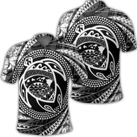 Hawaiian Kanaka Honu Hibiscus Tornando Polynesian Polo Shirt Unisex Black - Polynesian Pride