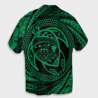 Hawaiian Kanaka Honu Hibiscus Tornando Polynesian Green Hawaiian Shirt - AH - Polynesian Pride