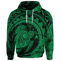 Custom Hawaiian Kanaka Honu Map Hibiscus Globular Polynesian Green Hoodie - Polynesian Pride