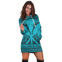 Hawaiian Kanaka Polynesian Tribal Hoodie Dress Reggae Color Blue AH - Polynesian Pride