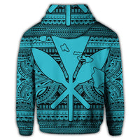 Hawaiian Kanaka Polynesian Tribal Zip Hoodie Reggae Color Blue - Polynesian Pride