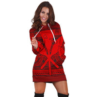 Hawaiian Kanaka Polynesian Tribal Hoodie Dress Reggae Color Red AH - Polynesian Pride