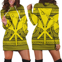 Hawaiian Kanaka Polynesian Tribal Hoodie Dress Reggae Color Yellow AH Black - Polynesian Pride
