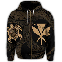 Hawaiian Kanaka Turtle Polynesian Zip Hoodie Gold - Polynesian Pride