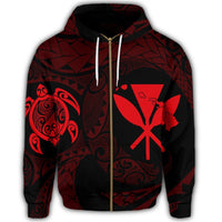 Hawaiian Kanaka Turtle Polynesian Zip Hoodie Red - Polynesian Pride