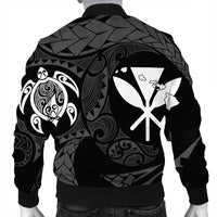 Hawaiian Kanaka Turtle Polynesian Bomber Jacket White AH - Polynesian Pride