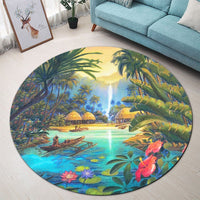 Hawaiian Living In Aboriginal Village Round Carpet - AH - Polynesian Pride