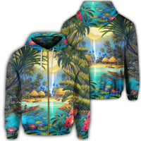 Hawaiian Living In Aboriginal Village Zip Hoodie Unisex Art - Polynesian Pride