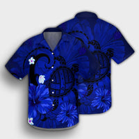 Hawaiian Map Big Turtle Hibiscus Plumeria Tribal Polynesian Hawaiian Shirt - Blue - AH - Polynesian Pride