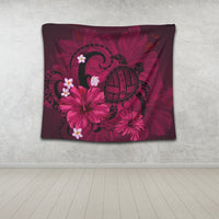 Hawaiian Map Big Turtle Hibiscus Plumeria Tribal Polynesian Tapestry - Pink - AH - Polynesian Pride