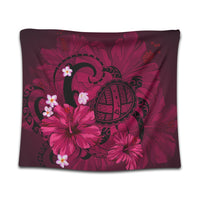 Hawaiian Map Big Turtle Hibiscus Plumeria Tribal Polynesian Tapestry - Pink - AH Wall Tapestry Black - Polynesian Pride