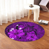Hawaiian Map Big Turtle Hibiscus Plumeria Tribal Polynesian Round Carpet - Purple - AH - Polynesian Pride