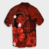Hawaiian Map Big Turtle Hibiscus Plumeria Tribal Polynesian Hawaiian Shirt - Red - AH - Polynesian Pride