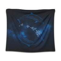 Hawaiian Map Galaxy Zodiac Dolphin Polynesian Tapestry - AH Wall Tapestry Black - Polynesian Pride