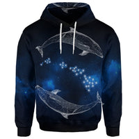 Custom Hawaiian Map Galaxy Zodiac Dolphin White Polynesian Hoodie - Polynesian Pride