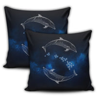 Hawaiian Map Galaxy Zodiac Dolphin White Polynesian Pillow Covers - AH - Polynesian Pride