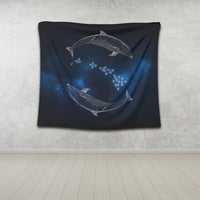 Hawaiian Map Galaxy Zodiac Dolphin White Polynesian Tapestry - AH - Polynesian Pride