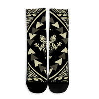 Hawaiian Map Gecko Tattoo Kakau Polynesian Crew Socks Beige AH - Polynesian Pride