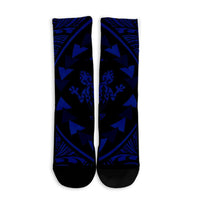 Hawaiian Map Gecko Tattoo Kakau Polynesian Crew Socks Blue AH - Polynesian Pride