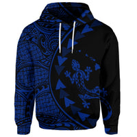 Custom Hawaiian Map Gecko Tattoo Kakau Polynesian Hoodie Blue - Polynesian Pride