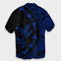 Hawaiian Map Gecko Tattoo Kakau Polynesian Hawaiian Shirt Blue AH - Polynesian Pride