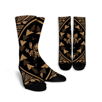 Hawaiian Map Gecko Tattoo Kakau Polynesian Crew Socks Gold AH Crew Socks White - Polynesian Pride