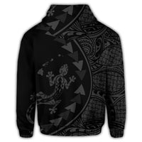 Hawaiian Map Gecko Tattoo Kakau Polynesian Zip Hoodie Gray - Polynesian Pride