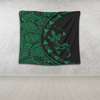 Hawaiian Map Gecko Tattoo Kakau Polynesian Tapestry Green AH - Polynesian Pride