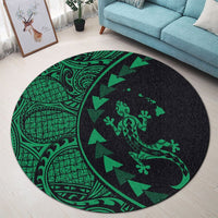 Hawaiian Map Gecko Tattoo Kakau Polynesian Round Carpet Green AH - Polynesian Pride
