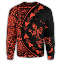 Hawaiian Map Gecko Tattoo Kakau Polynesian Sweatshirt Orange AH - Polynesian Pride