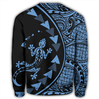 Hawaiian Map Gecko Tattoo Kakau Polynesian Sweatshirt Pastel Blue AH - Polynesian Pride
