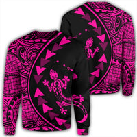 Hawaiian Map Gecko Tattoo Kakau Polynesian Sweatshirt Pink AH Unisex Black - Polynesian Pride