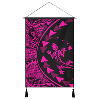 Hawaiian Map Gecko Tattoo Kakau Polynesian Hanging Poster Pink AH Hanging Poster Cotton And Linen - Polynesian Pride