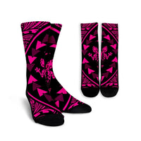 Hawaiian Map Gecko Tattoo Kakau Polynesian Crew Socks Pink AH Crew Socks White - Polynesian Pride