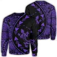 Hawaiian Map Gecko Tattoo Kakau Polynesian Sweatshirt Purple AH Unisex Black - Polynesian Pride