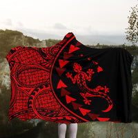 Hawaiian Map Gecko Tattoo Kakau Polynesian Hooded Blanket Red AH - Polynesian Pride