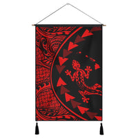 Hawaiian Map Gecko Tattoo Kakau Polynesian Hanging Poster Red AH Hanging Poster Cotton And Linen - Polynesian Pride