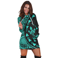 Hawaiian Map Gecko Tattoo Kakau Polynesian Hoodie Dress Turquoise AH - Polynesian Pride