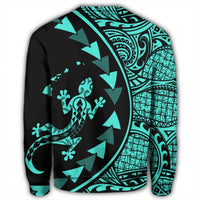 Hawaiian Map Gecko Tattoo Kakau Polynesian Sweatshirt Turquoise AH - Polynesian Pride