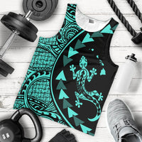 Hawaiian Map Gecko Tattoo Kakau Polynesian Tank Top Turquoise AH - Polynesian Pride