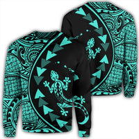 Hawaiian Map Gecko Tattoo Kakau Polynesian Sweatshirt Turquoise AH Unisex Black - Polynesian Pride